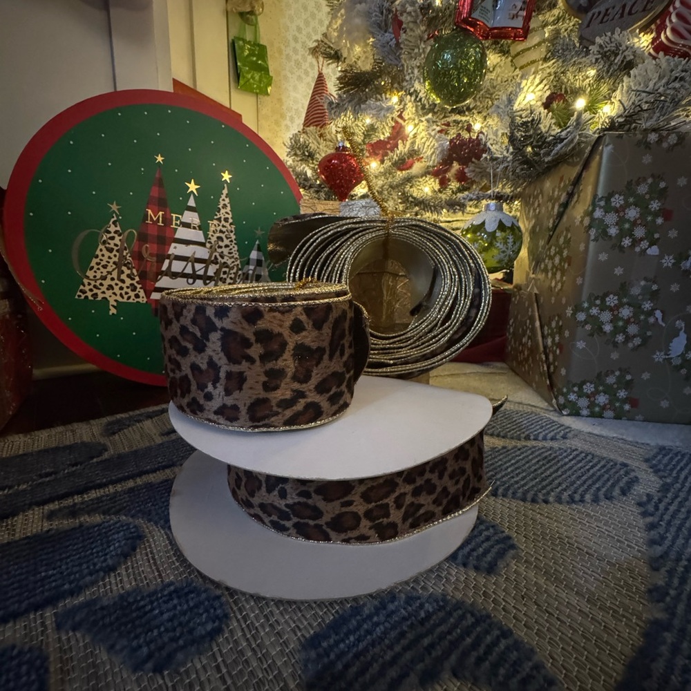 Leopard Print Fabulous Furs Donna SALYERS animal print Ribbon with Gold Trim
